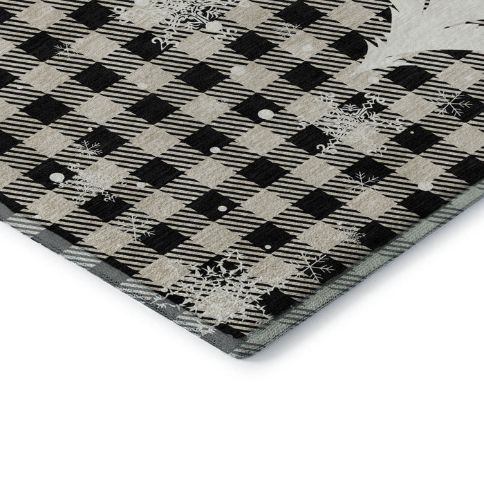 10' X 14' Gingham Washable Area Rug With UV Protection (702335) - Taupe / Black / Ivory