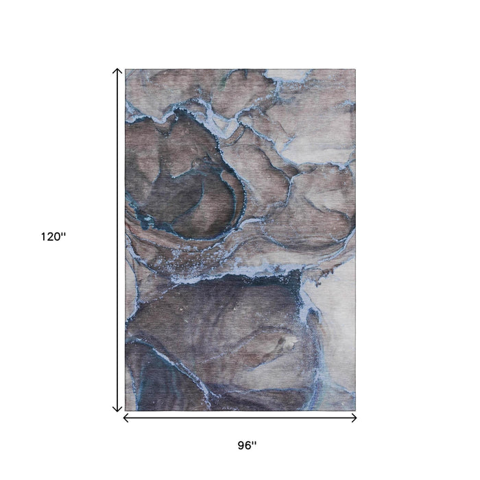 8' X 10' Abstract Washable Area Rug With UV Protection (647444) - Navy Blue / Gray