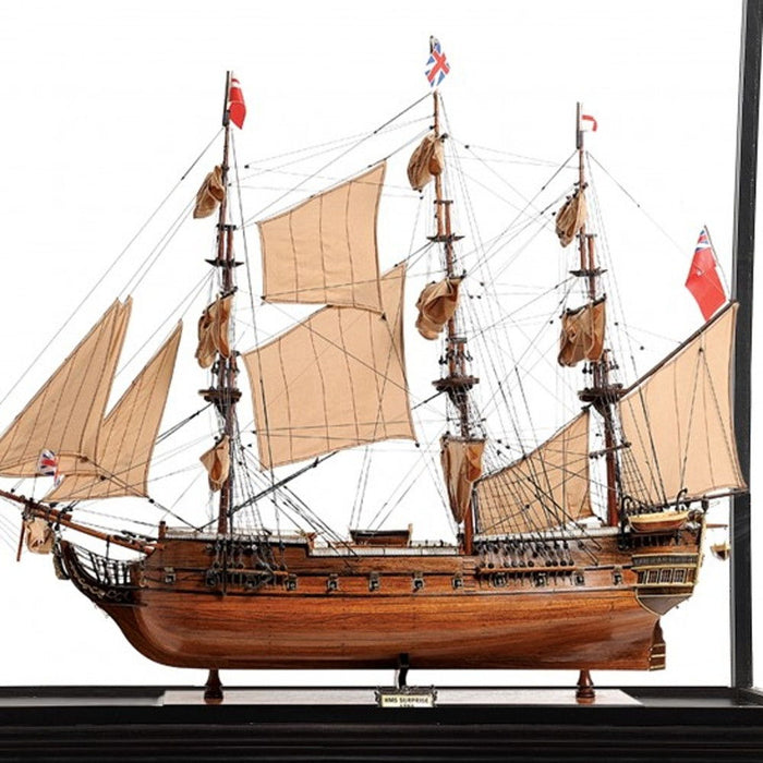 Hand Painted HMS Surprise 1796 Large Floor Display Case Model Boat - Brown
