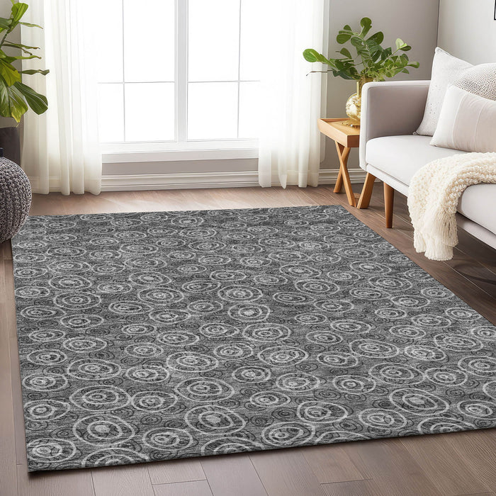 10' X 14' Polka Dot Washable Area Rug With UV Protection - Gray And Silver