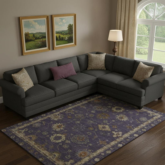10' X 14' Oriental Washable Area Rug With UV Protection (716407) - Eggplant / Beige