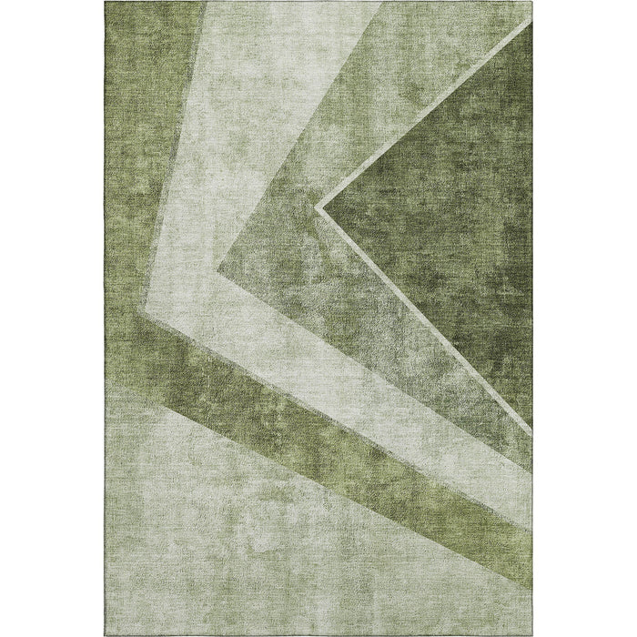 9' X 12' Geometric Washable Area Rug With UV Protection (655572) - Olive Green / Gray / Silver