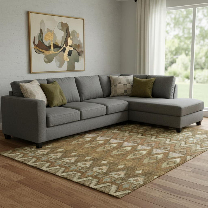 10' X 14' Southwestern Washable Area Rug With UV Protection (651899) - Brown / Sage / Beige
