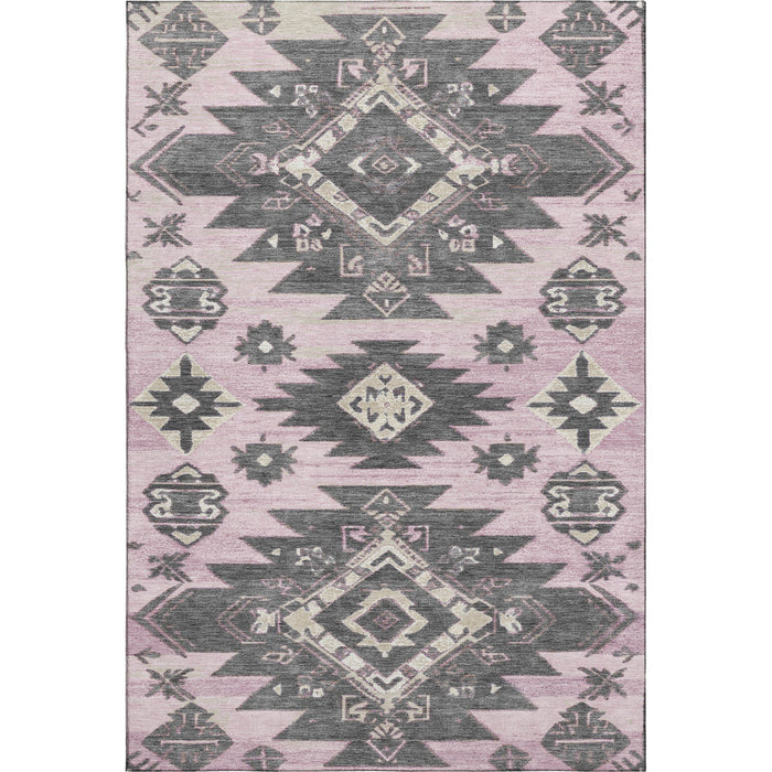 10' X 14' Tribal Washable Area Rug With UV Protection (709012) - Pink / Charcoal / Gray
