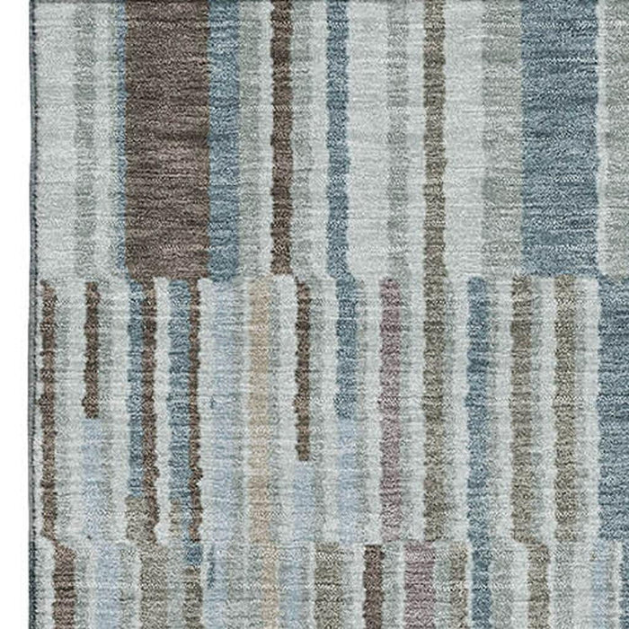 10' X 14' Striped Washable Area Rug With UV Protection (717905) - Teal / Brown