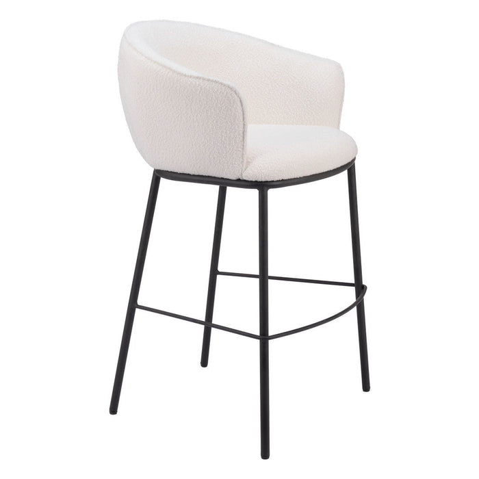 30" Shearling And Steel Bar Height Bar Chair - Ivory / Black