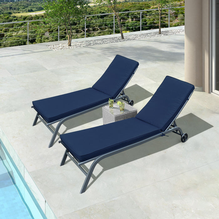 Giga outdoor lounge chair cushion replacement for patio furniture, includes back and seat cushions on a chaise lounge.