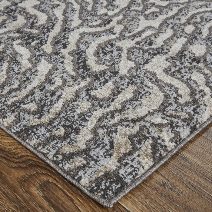 10' x 14' Abstract Power Loom Area Rug - Dark Gray And Ivory