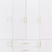 White 74-inch carved geometric six-door, three-drawer combo dresser wardrobe by HomeRoots, showcasing detailed design and ample storage.