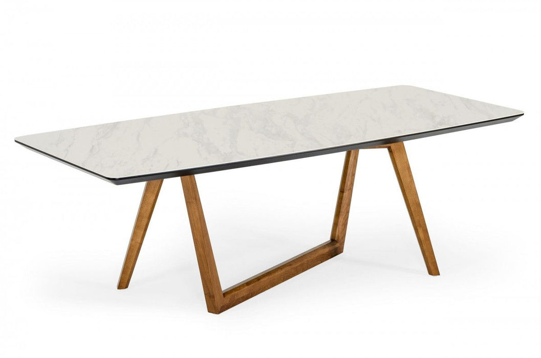 91" Stone Trestle Base Dining Table - Brown / White