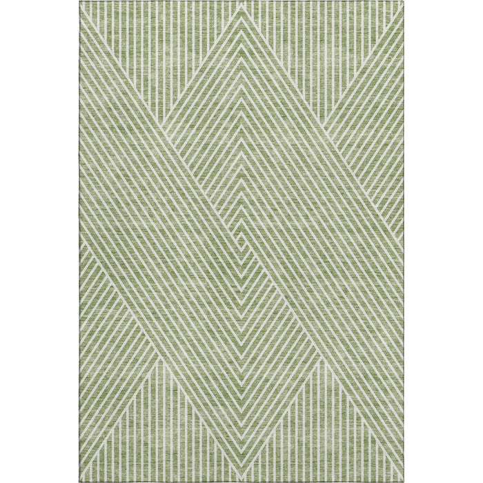 10' X 14' Geometric Washable Area Rug With UV Protection (674622) - Artichoke Green / Ivory