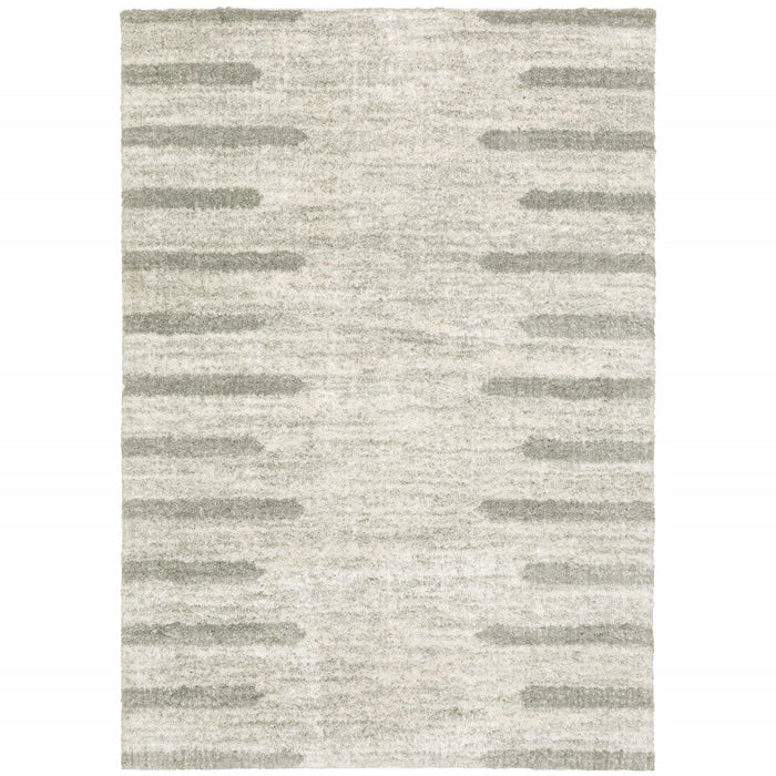7.9' x 10.8' Geometric Shag Power Loom Stain Resistant Area Rug - Ivory And Grey
