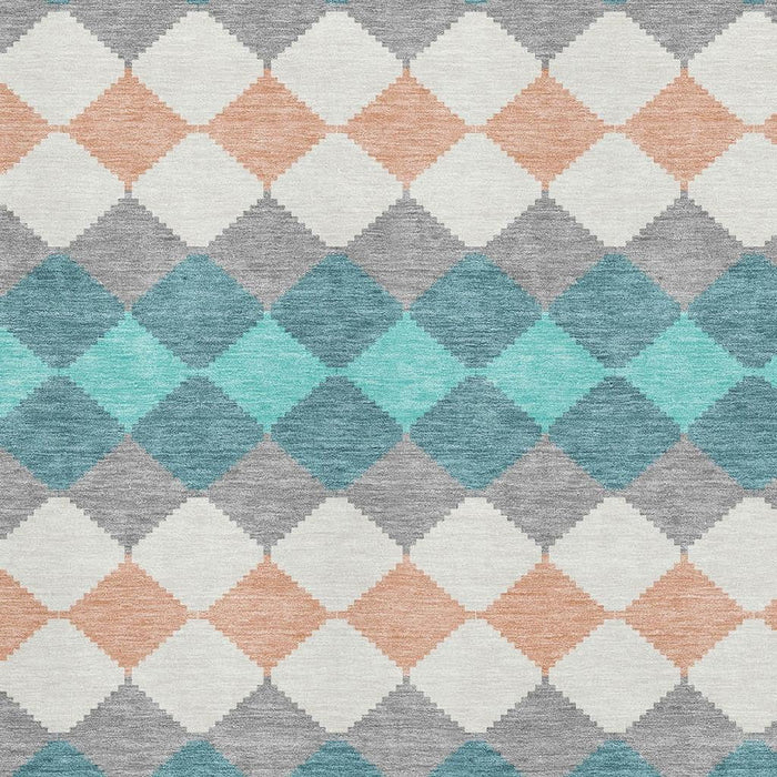 10' X 14' Geometric Washable Area Rug With UV Protection (679090) - Teal / Coral / Ivory