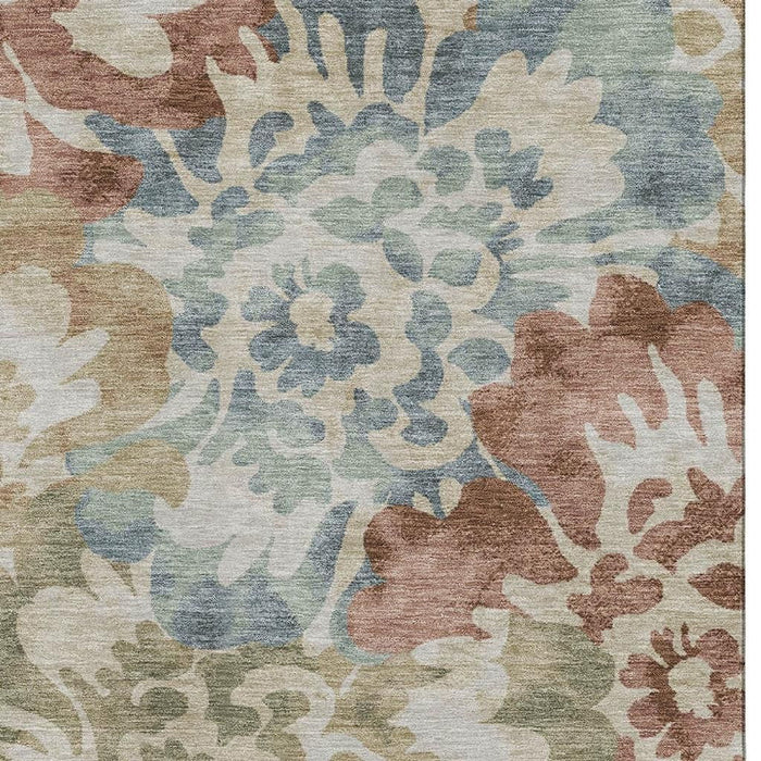 10' X 14' Floral Washable Area Rug With UV Protection (715057) - Rust / Blue
