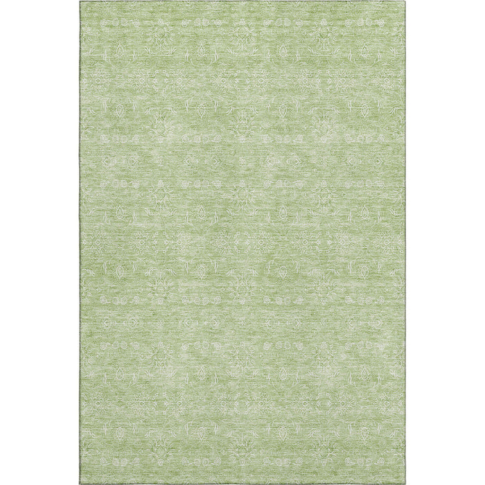 8' X 10' Floral Washable Area Rug With UV Protection (656865) - Artichoke Green / Ivory
