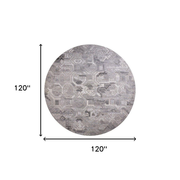 10' x 10' Round Wool Abstract Hand Tufted Area Rug - Gray And Ivory