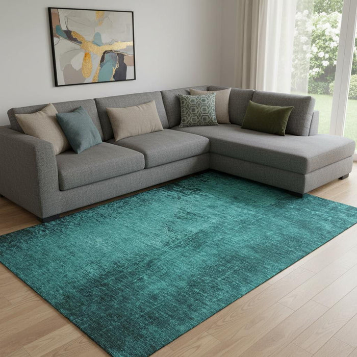 10' X 14' Abstract Washable Area Rug With UV Protection (648838) - Teal / Gray