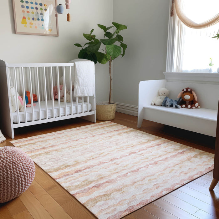 9' X 12' Geometric Washable Area Rug With UV Protection - Peach