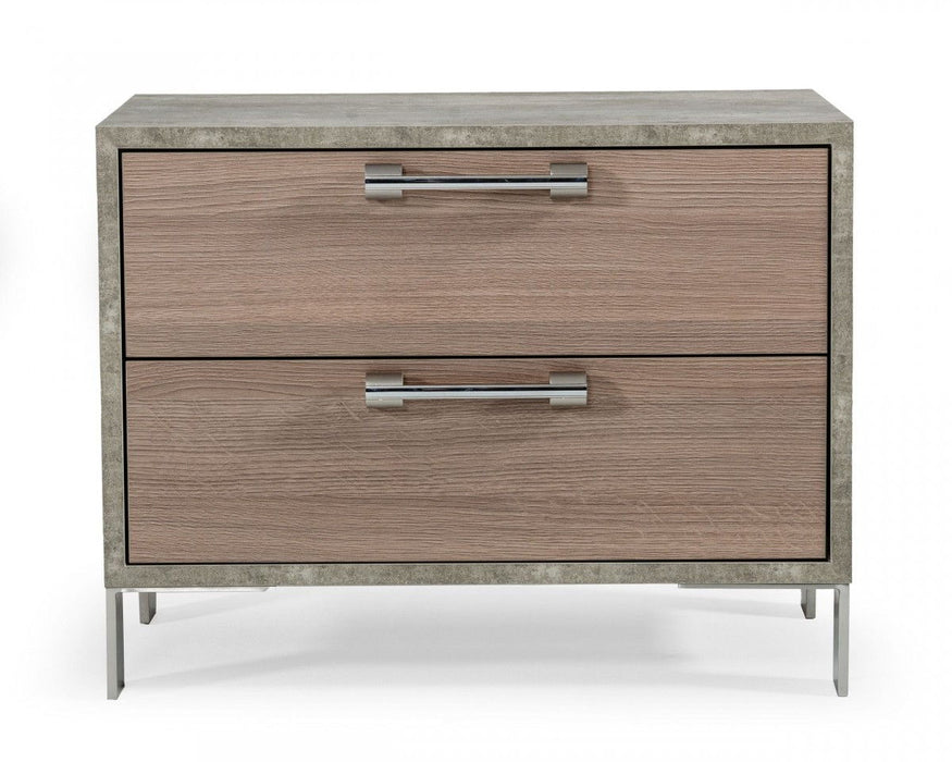 20" Two Drawer Nightstand - Brown Oak And Gray