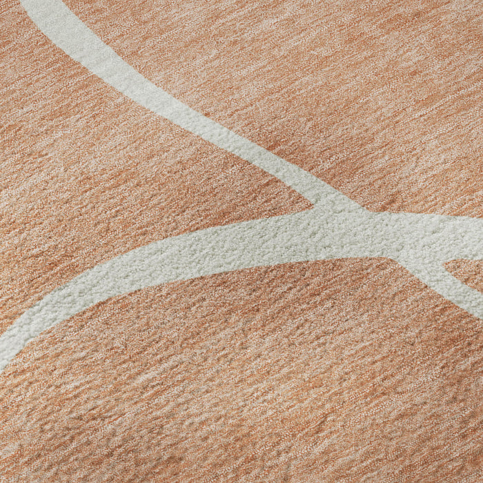 10' X 14' Abstract Washable Area Rug With UV Protection (678682) - Salmon / Ivory