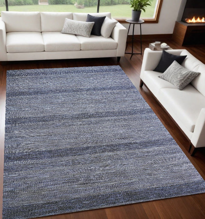 5' x 8' Wool Striped Hand Knotted Area Rug - Blue And Gray