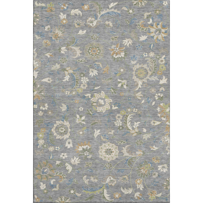 10' X 14' Floral Washable Area Rug With UV Protection (678976) - Gray / Copper / Blue
