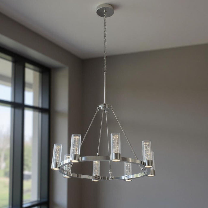 Candle Style Eight Light Metal Dimmable Smart Enabled Chandelier With Shades - Clear / Silver