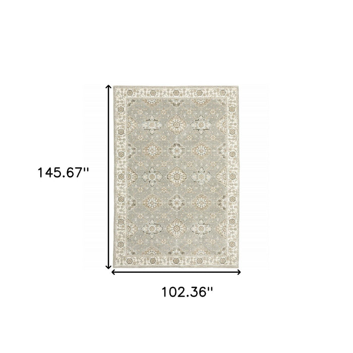 9' x 12' Oriental Power Loom Area Rug - Gray And Ivory