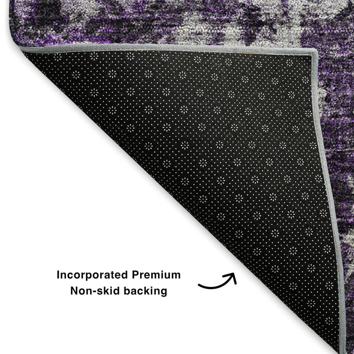 10' X 14' Oriental Washable Area Rug With UV Protection (653791) - Purple / Ivory