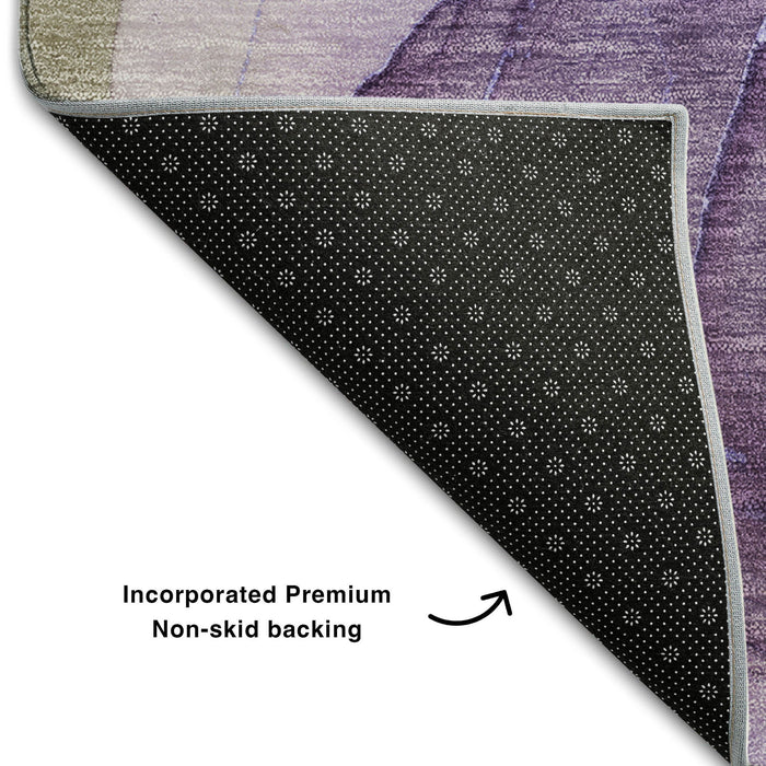 10' X 14' Abstract Washable Area Rug With UV Protection (646740) - Purple / Gray