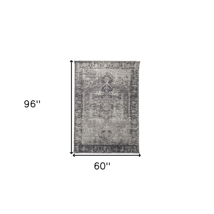 9' X 12' Moroccan Distressed Area Rug - Gray And Charcoal
