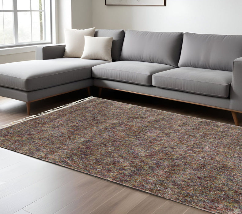 7' X 10' Abstract Shag Area Rug With Fringe - Orange