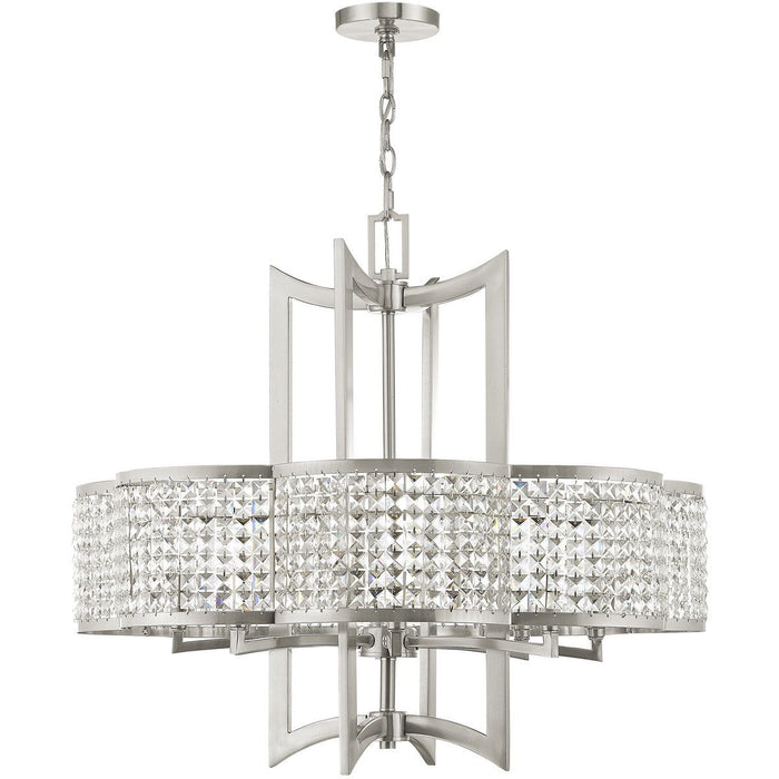 27'' Eight-Light Dimmable Chandelier With Shades - Nickel