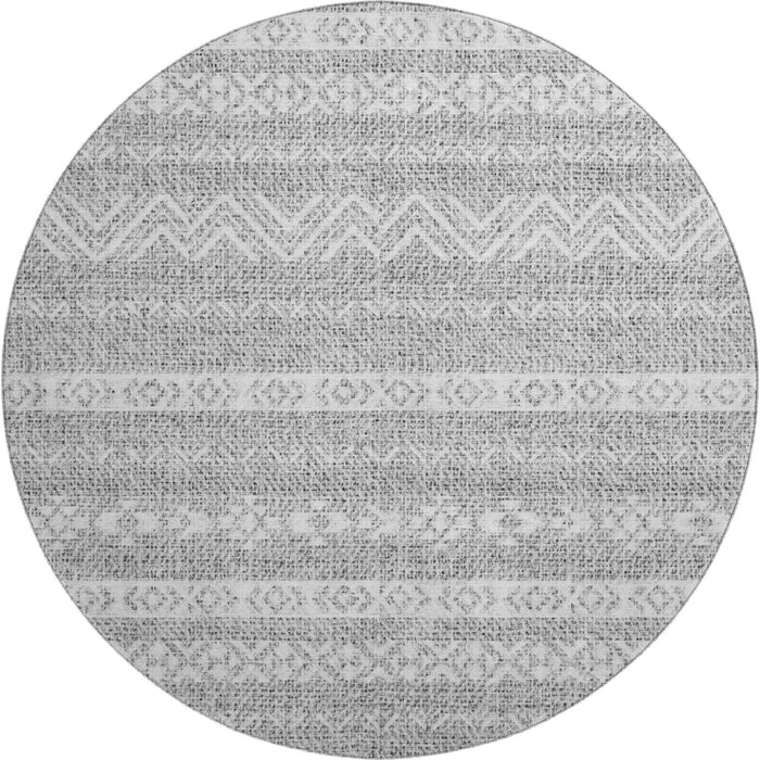 8' Southwestern Washable Round Rug With UV Protection - Gray And Silver