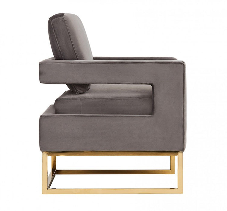 34" Velvet Arm Chair - Gray And Gold