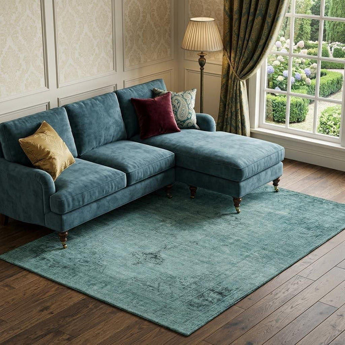 10' X 14' Oriental Washable Area Rug With UV Protection (654910) - Teal / Ivory