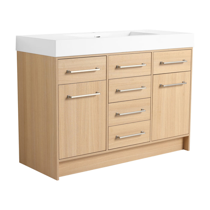 Giga freestanding bathroom vanity with resin sink, soft-closing doors and drawers, modern bathroom furniture with sleek design.