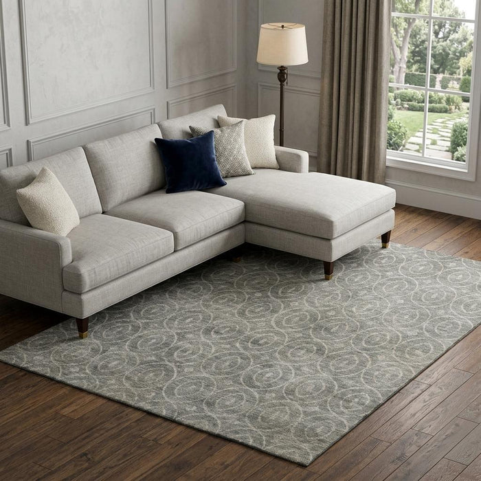 10' X 14' Geometric Washable Area Rug With UV Protection (691890) - Pewter / Gray