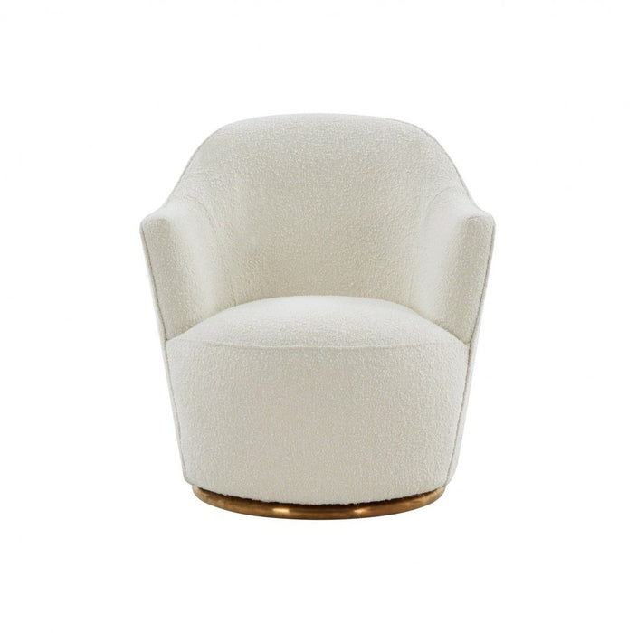 Stylish Sherpa Metal Swivel Chair - White And Gold