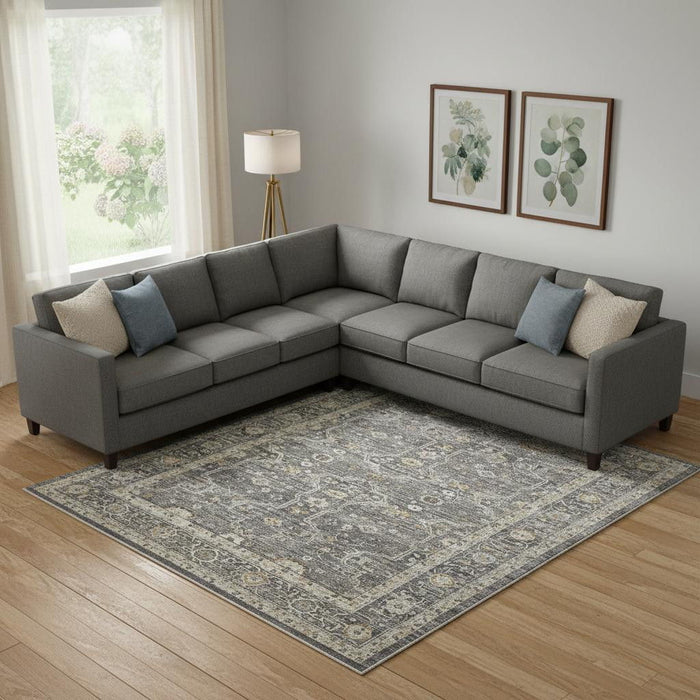 8' X 10' Floral Distressed Area Rug With Fringe (546568) - Slate Gray / Brown / Ivory