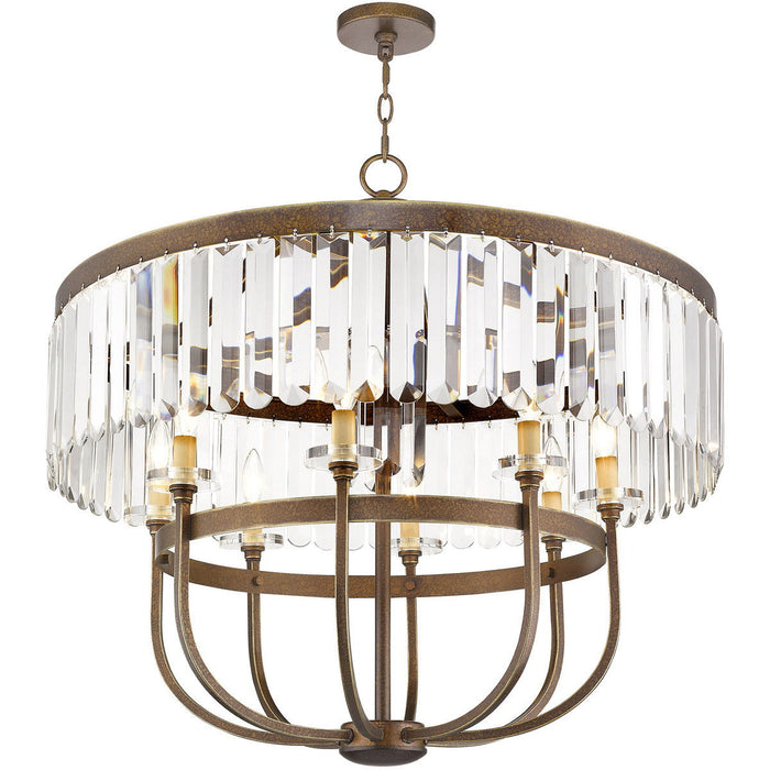 HomeRoots 30-inch bronze metal chandelier with eight clear shades and dimmable lighting for elegant ceiling lighting.
