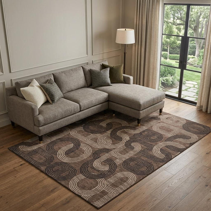10' X 14' Geometric Washable Area Rug With UV Protection (676530) - Chocolate / Black / Beige
