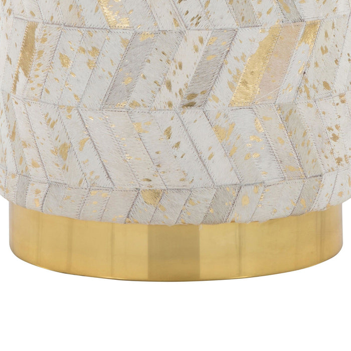 Oro - Ottoman - Gold Metal, Ivory Leather, Gold Splatter