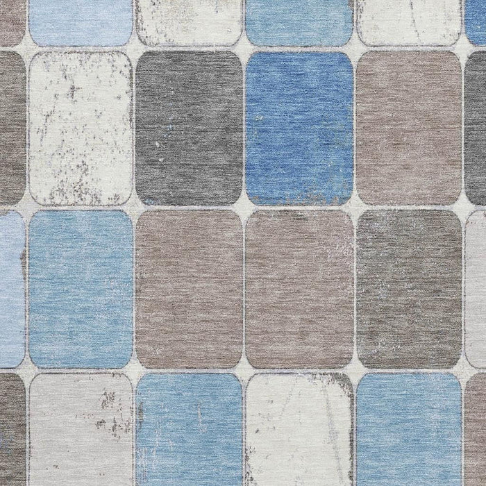 10' X 14' Geometric Washable Area Rug With UV Protection (709114) - Blue / Ivory / Taupe