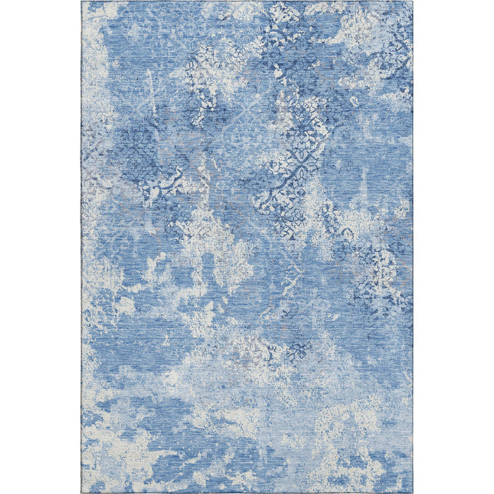 10' X 14' Abstract Washable Polyester Area Rug With UV Protection - Blue And Ivory
