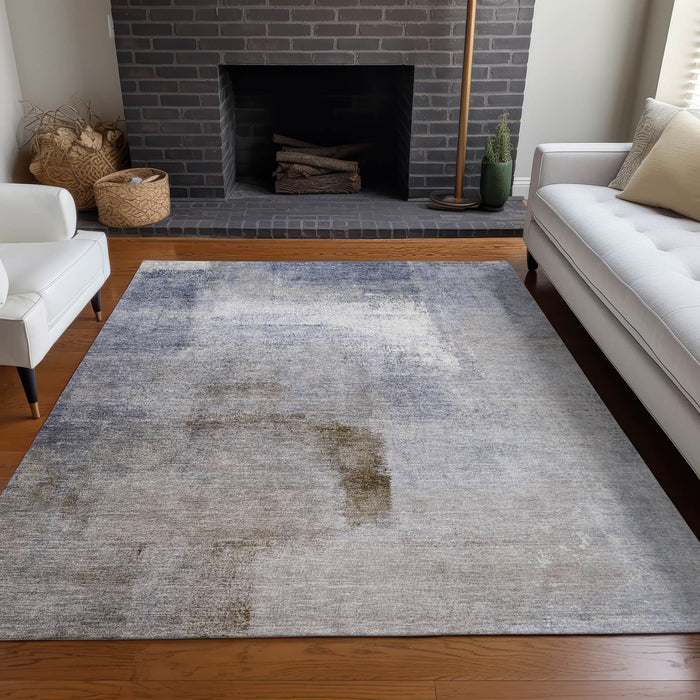 10' X 14' Abstract Washable Area Rug With UV Protection - Blue And Beige