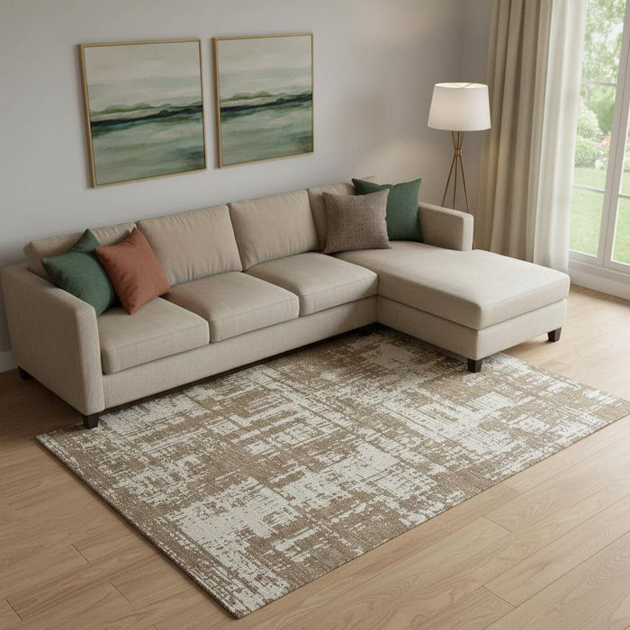 10' X 14' Abstract Washable Area Rug With UV Protection (671132) - Brown / Beige