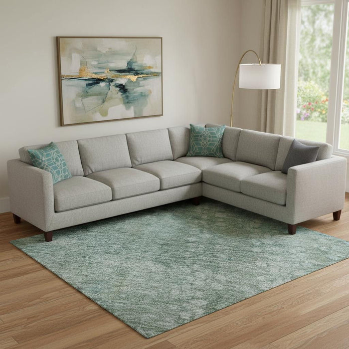 10' X 14' Abstract Washable Area Rug With UV Protection (717338) - Teal / Ivory