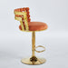 Set of two Giga modern bar stools with iron tube legs, soft cushions, and supportive backrests.