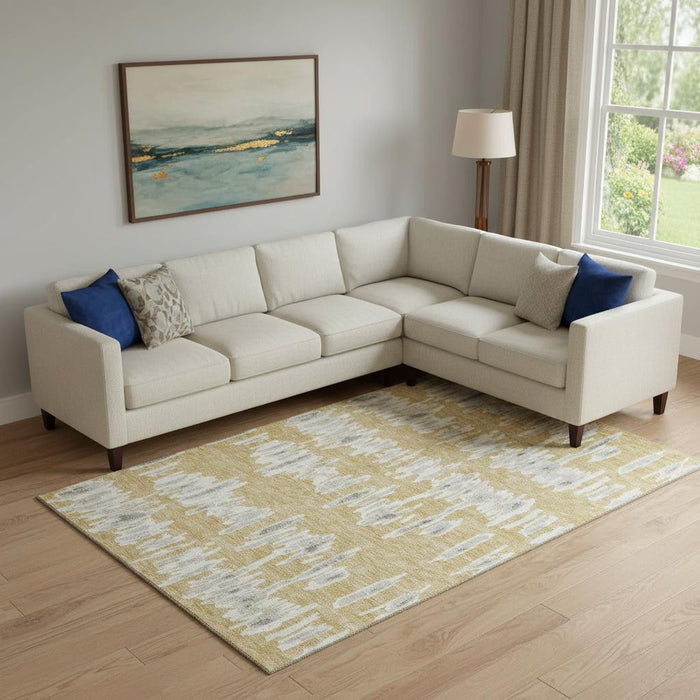 10' X 14' Striped Washable Area Rug With UV Protection (671960) - Gold / Beige